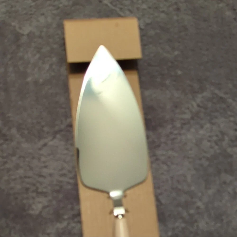 Noon & Moon Pie Server Taupe/Silver Stainless Steel w/ Ceramic Handle 10.4